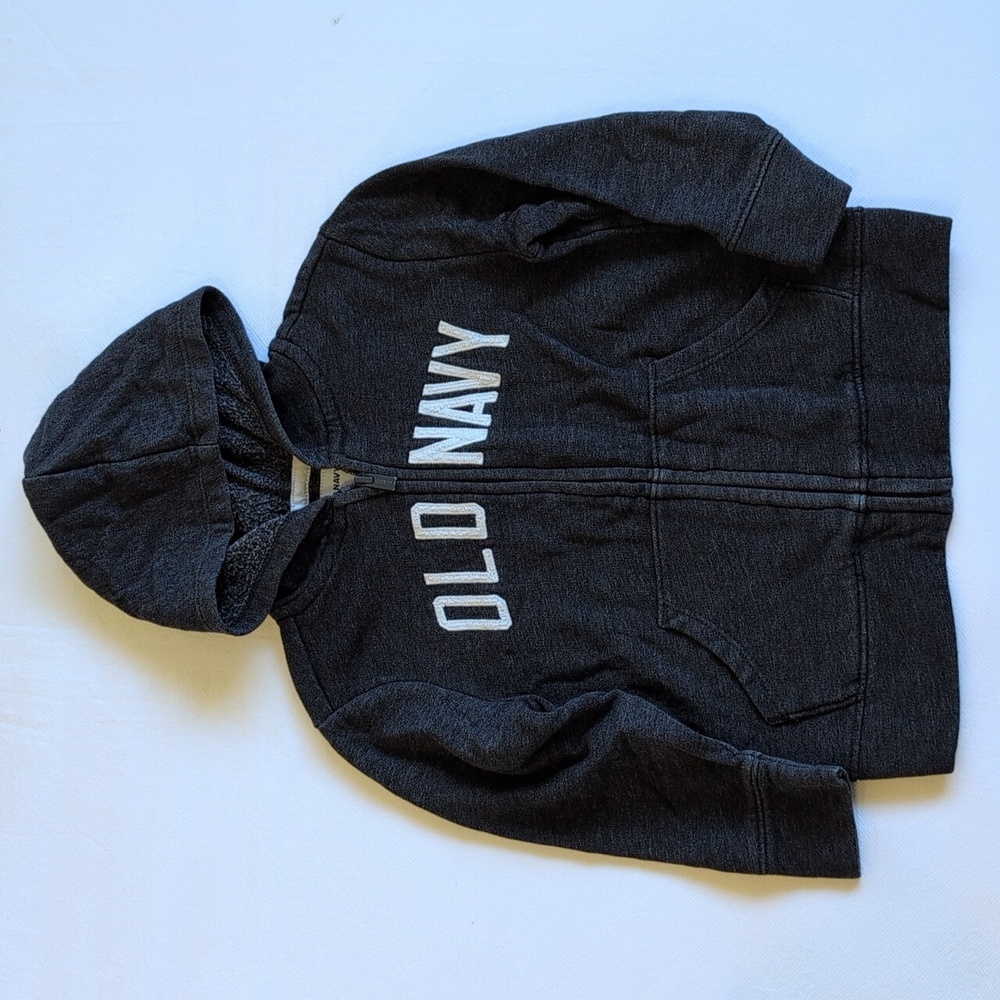 old navy logo charcoal gray zip-up hoodie sweatshirt 3T toddler boys
